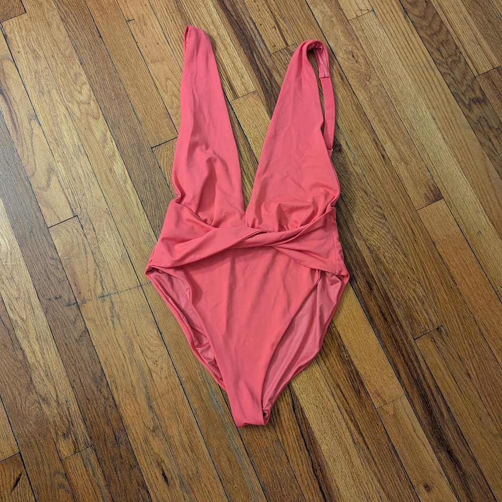 Agua Bendita Pink Twist Front Plunge One Piece Swimsuit